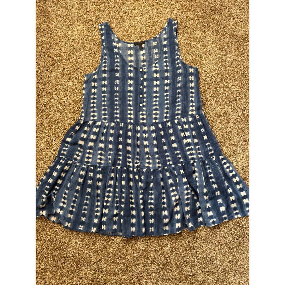 J.Crew Tiered Sleeveless Mini Dress In Blue Shibori Print Womens Size Large